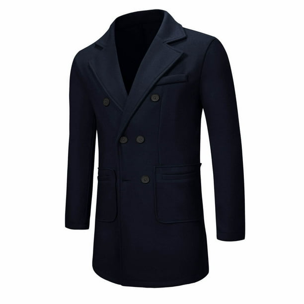 ZUKMRJPC Mens Double Breasted Pea Coat Casual Solid Color Notched