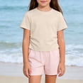 thumbnail image 4 of BFHHYA Girls Short Sleeve Shirts Ruched Side Crew Neck T-Shirts Solid Color Summer Basic Tops for Girls 1-11 Years, 4 of 5