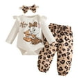 thumbnail image 2 of Bellafa Newborn Baby Girl's 3pc Animal Prints Long Sleeve Romper and Pant Sets Cute Infant Easter Outfits with Bowknot Headband, 2 of 10