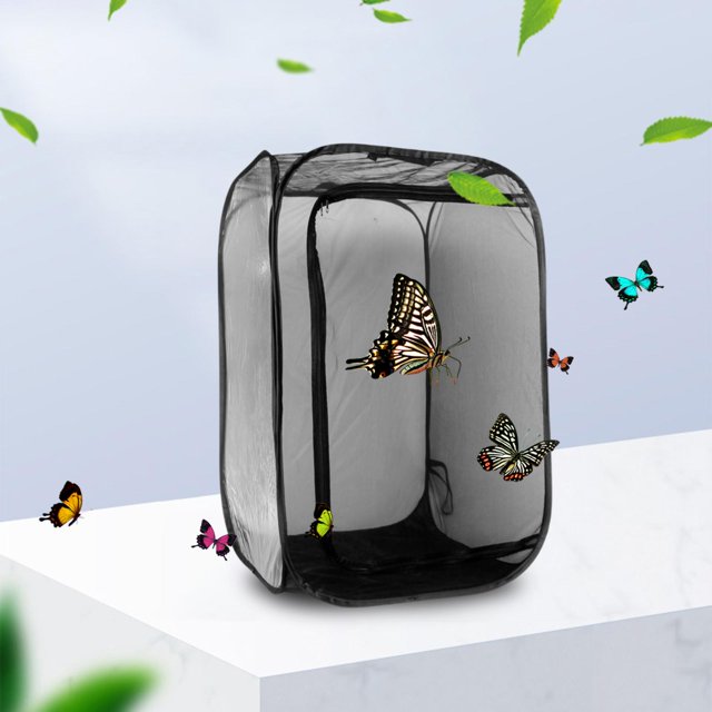 Jaula para moscas, bolsa plegable para , cremallera, hábitat de mariposas con asa, red de malla para terrario para jardín de , oruga, Negro Salvador Jaula para moscas de mariposas