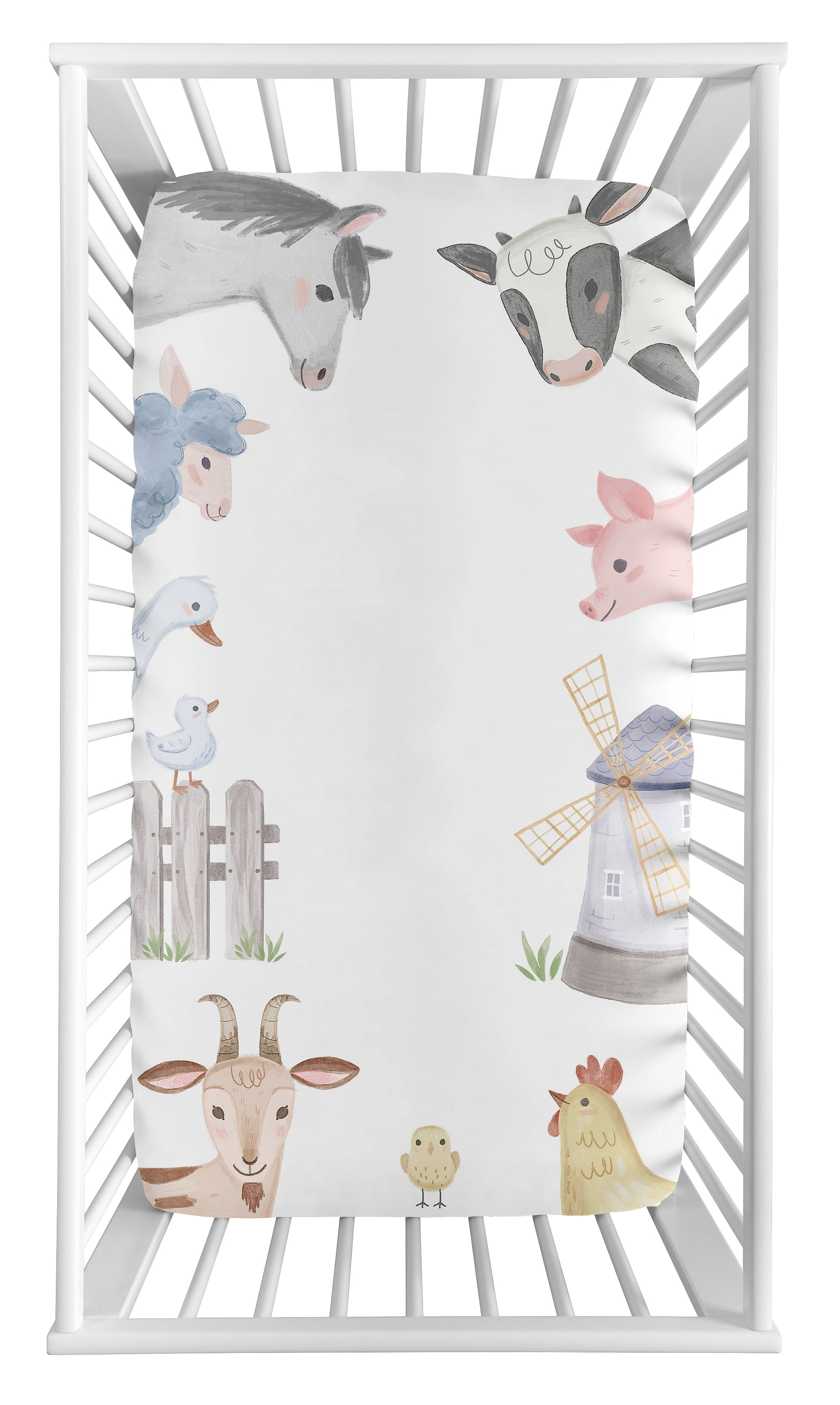 Sweet Jojo Designs Farm Animals Multicolor Photo Op Fitted Crib Sheet