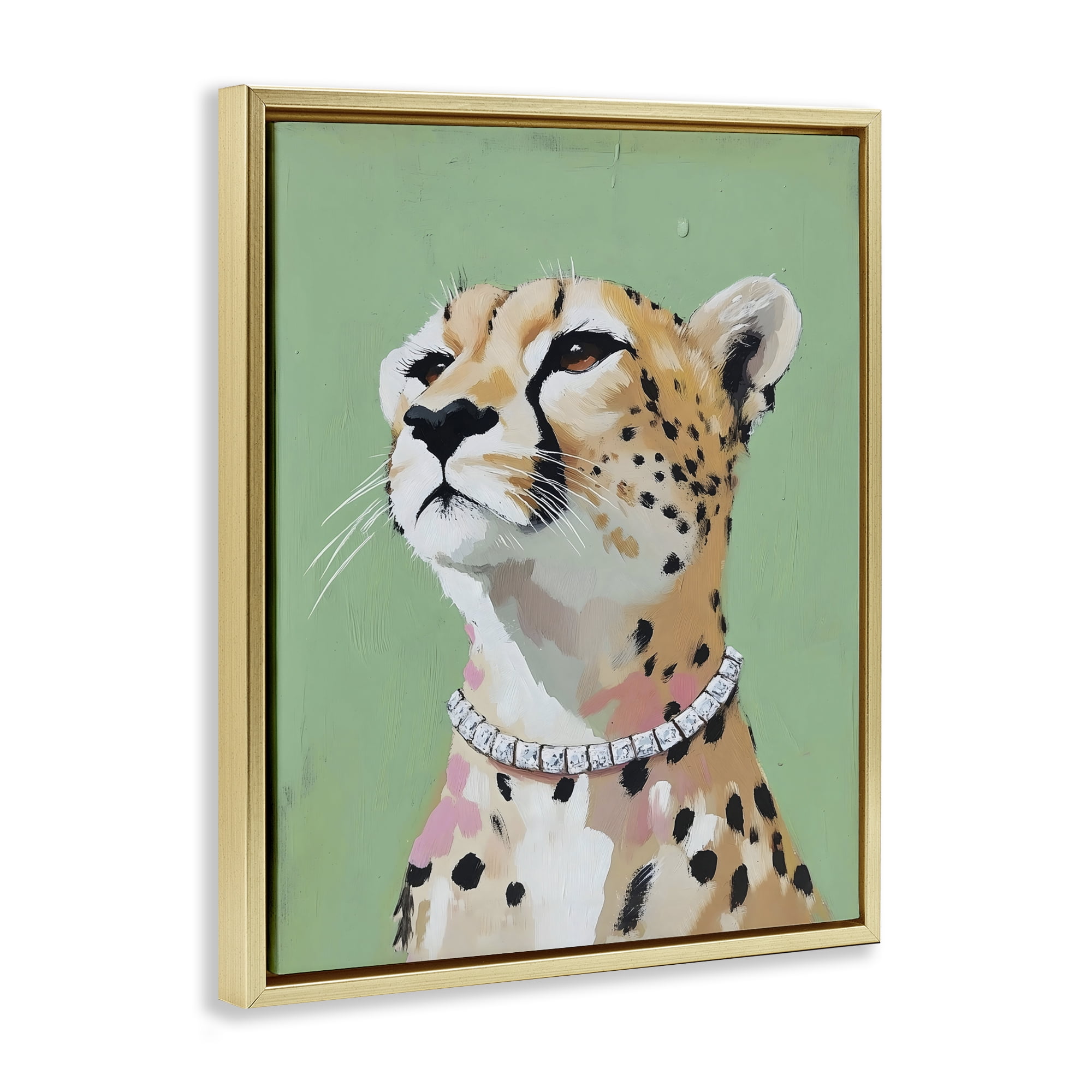 Stupell Industries Glam Cheetah with Jewels Gold Framed Floater Canvas Wall Art, design by The Prints Vibe