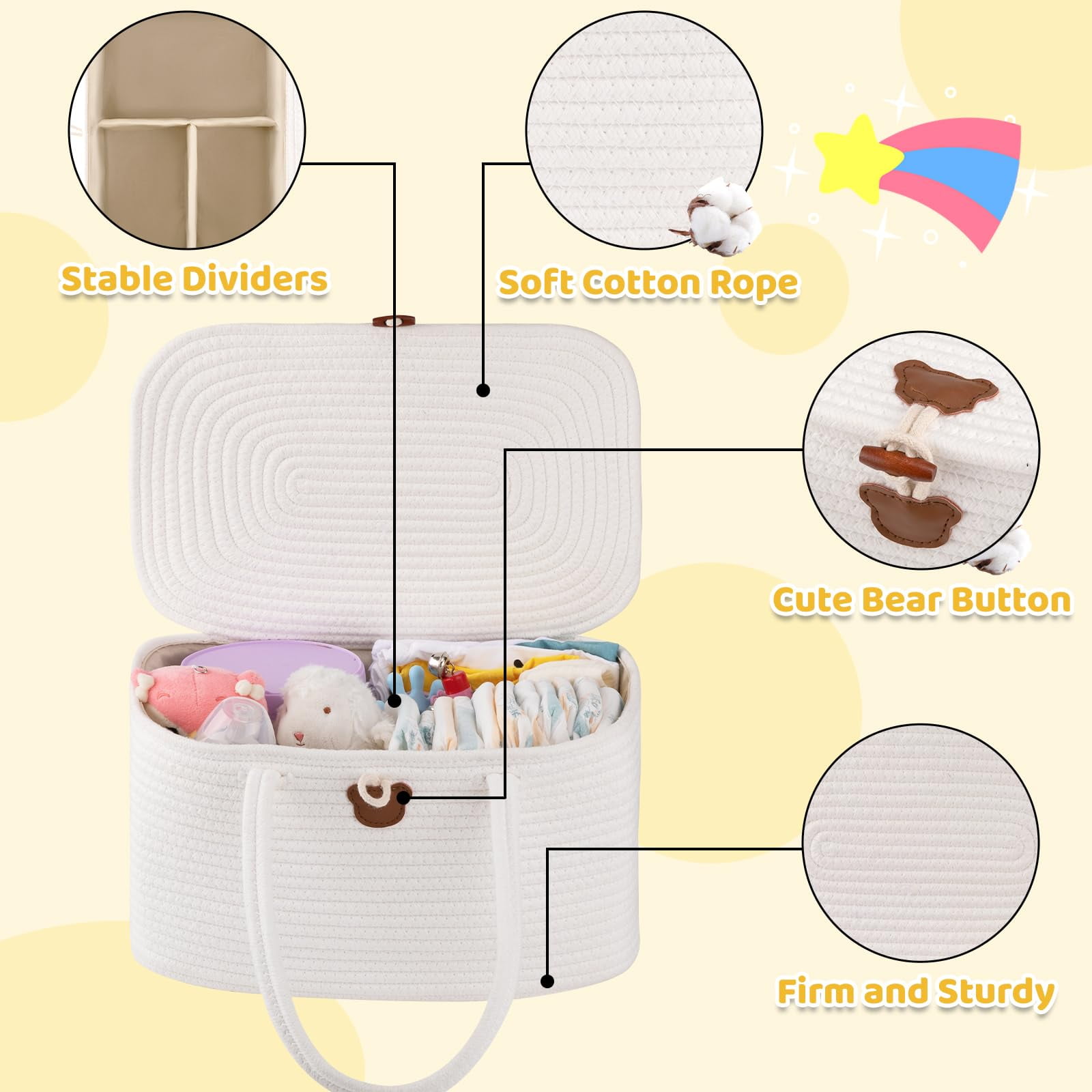 DIY.STORE Large Diaper Caddy Organizer for Baby, Portable Baby Basket with Handles, Baby Gift Basket for Newborn, Diaper Organizer for Changing Table and Car- White