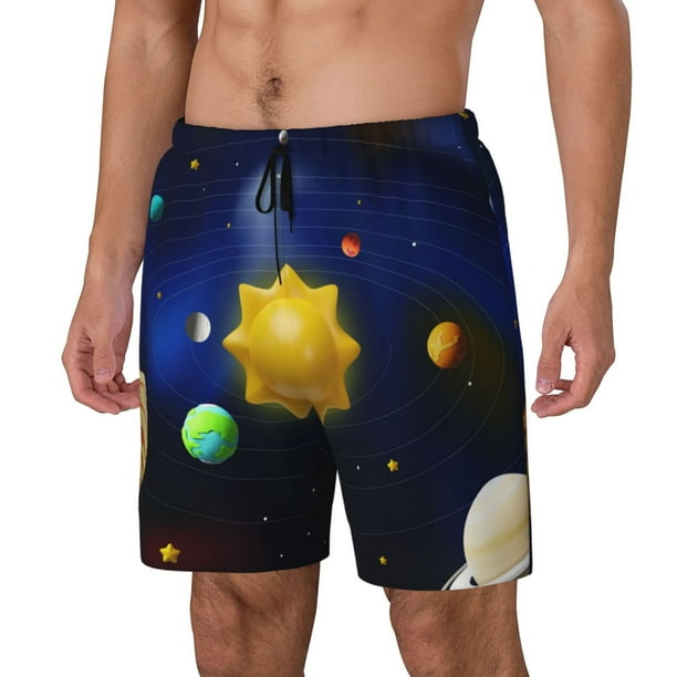 Fotbe Solar System Traje de Baño para Hombre – Shorts de Natación de Secado Rápido con Forro y Bolsillos-Small