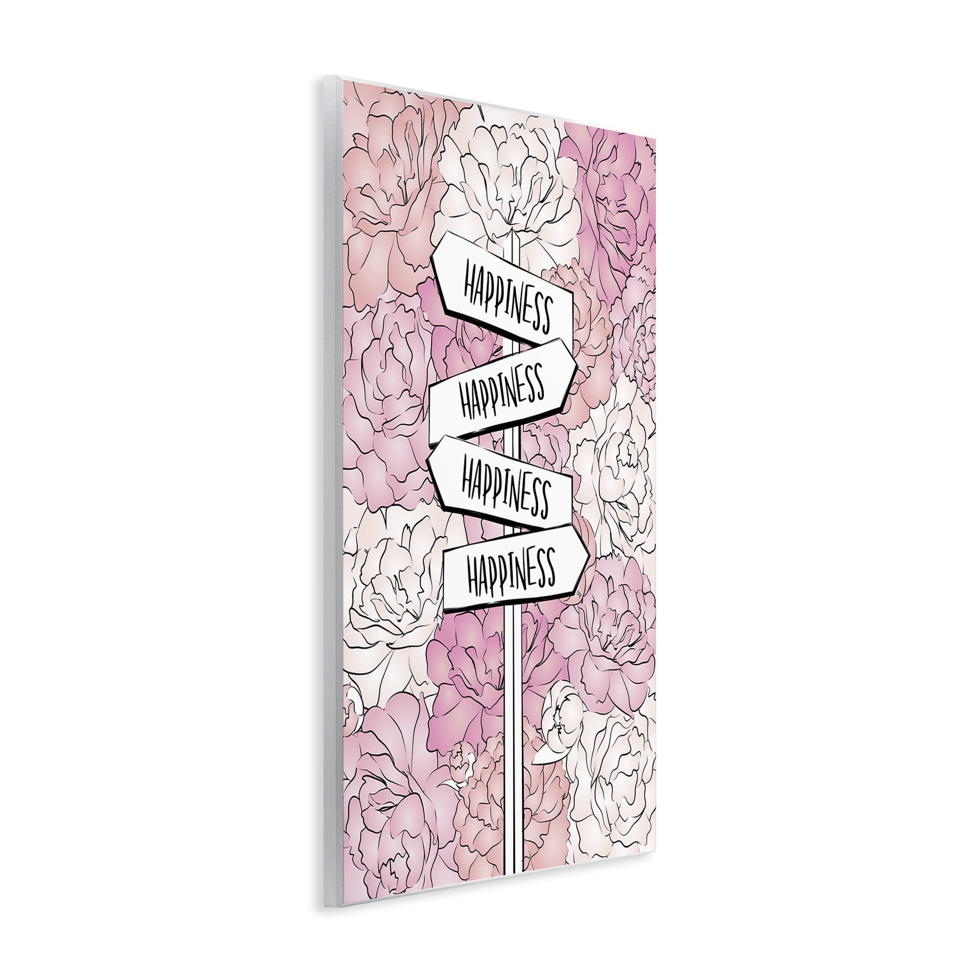 Stupell Industries Happiness Sign on Flowers Beauty & Fashion Painting Unframed Art Print Wall Art, 10 x 15