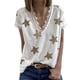 thumbnail image 1 of Camiseta de manga corta de verano para mujer con cuello en V y encaje con estampado de estrellas, 1 of 6