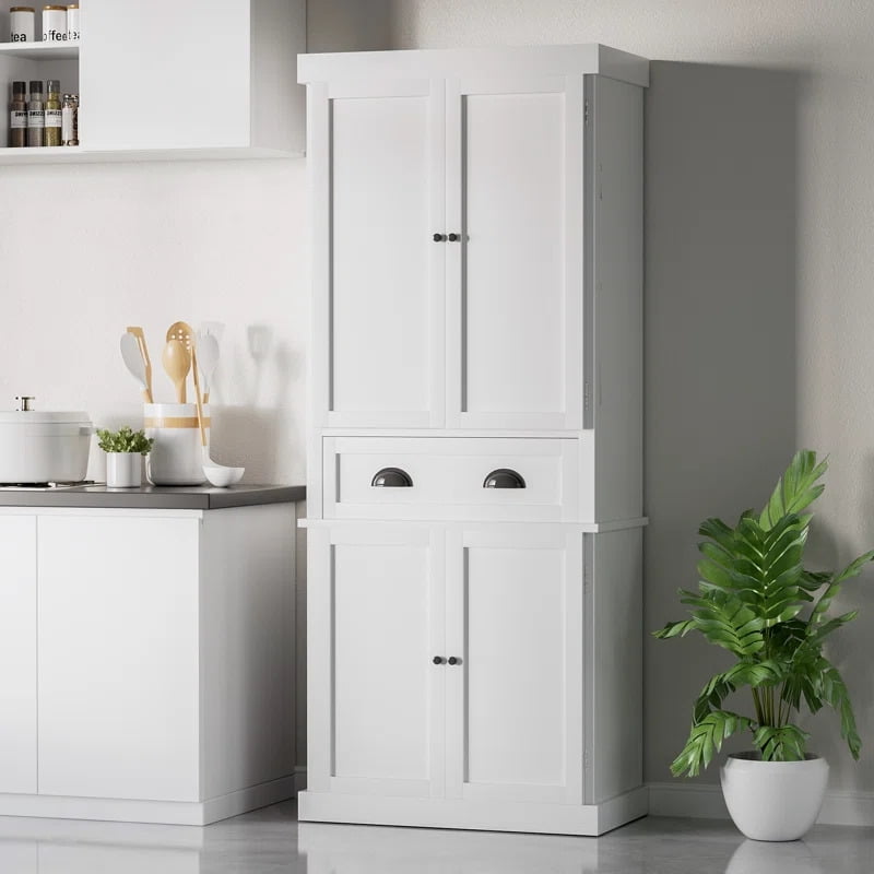 Lacoo 72'' Tall Pantry Cabinet with 4 Doors, Adjustable Shelves & Large Drawer, Storage Cabinet for Kitchen, Dinging Room, Living Room, White