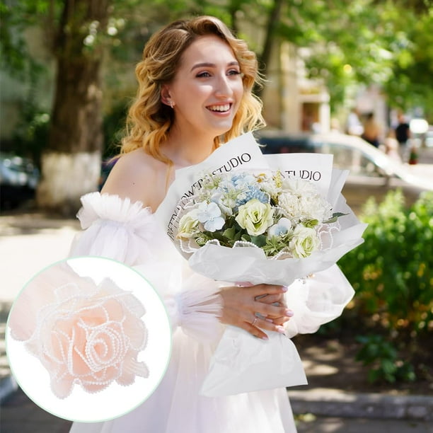 Beautiful White Net Yarn Imitation Pearl Wedding Veil Beautiful White Net Yarn Imitation Pearl Wedding Veil
