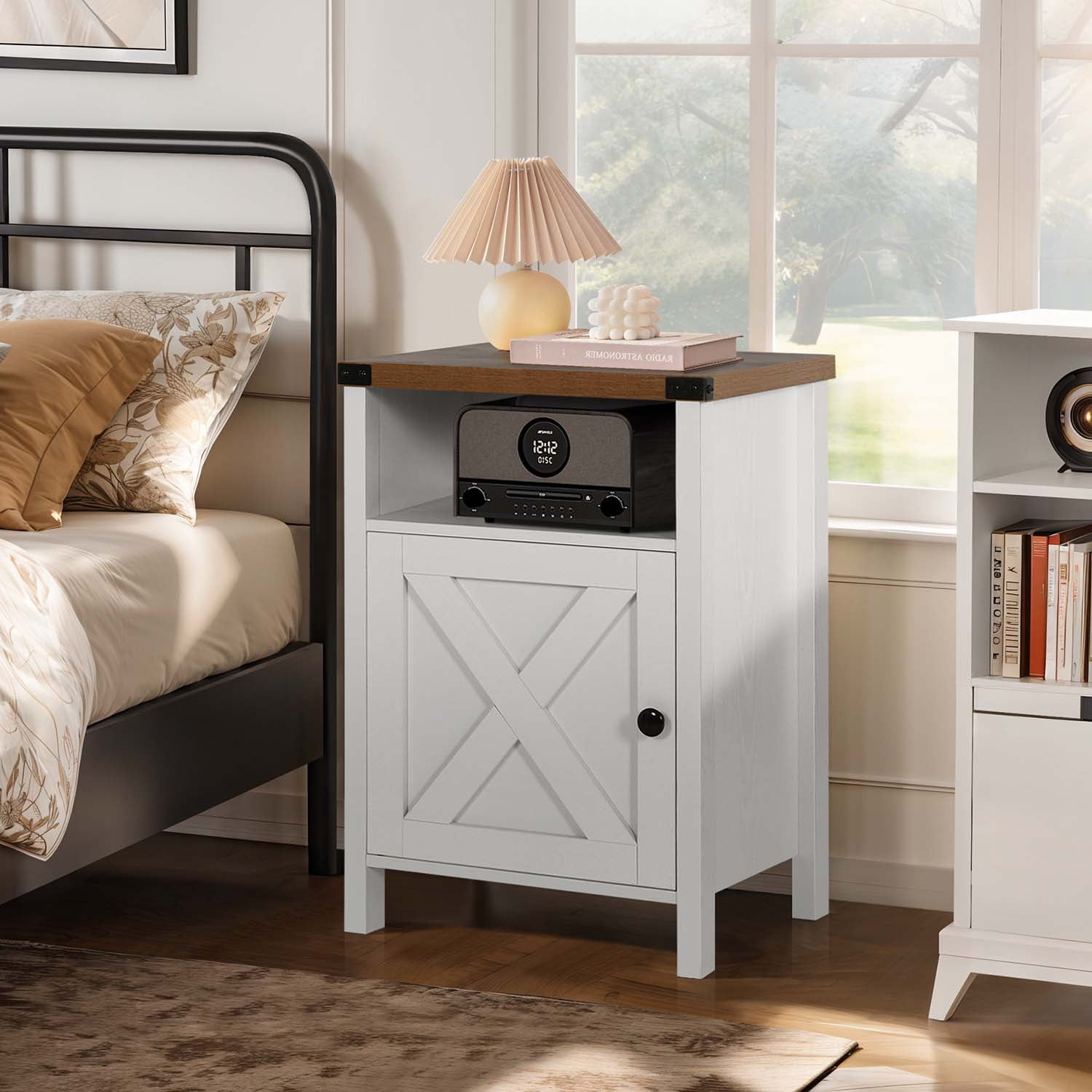 4 Ever Farmhouse End Table Set of 2, White Nightstand for Bedroom