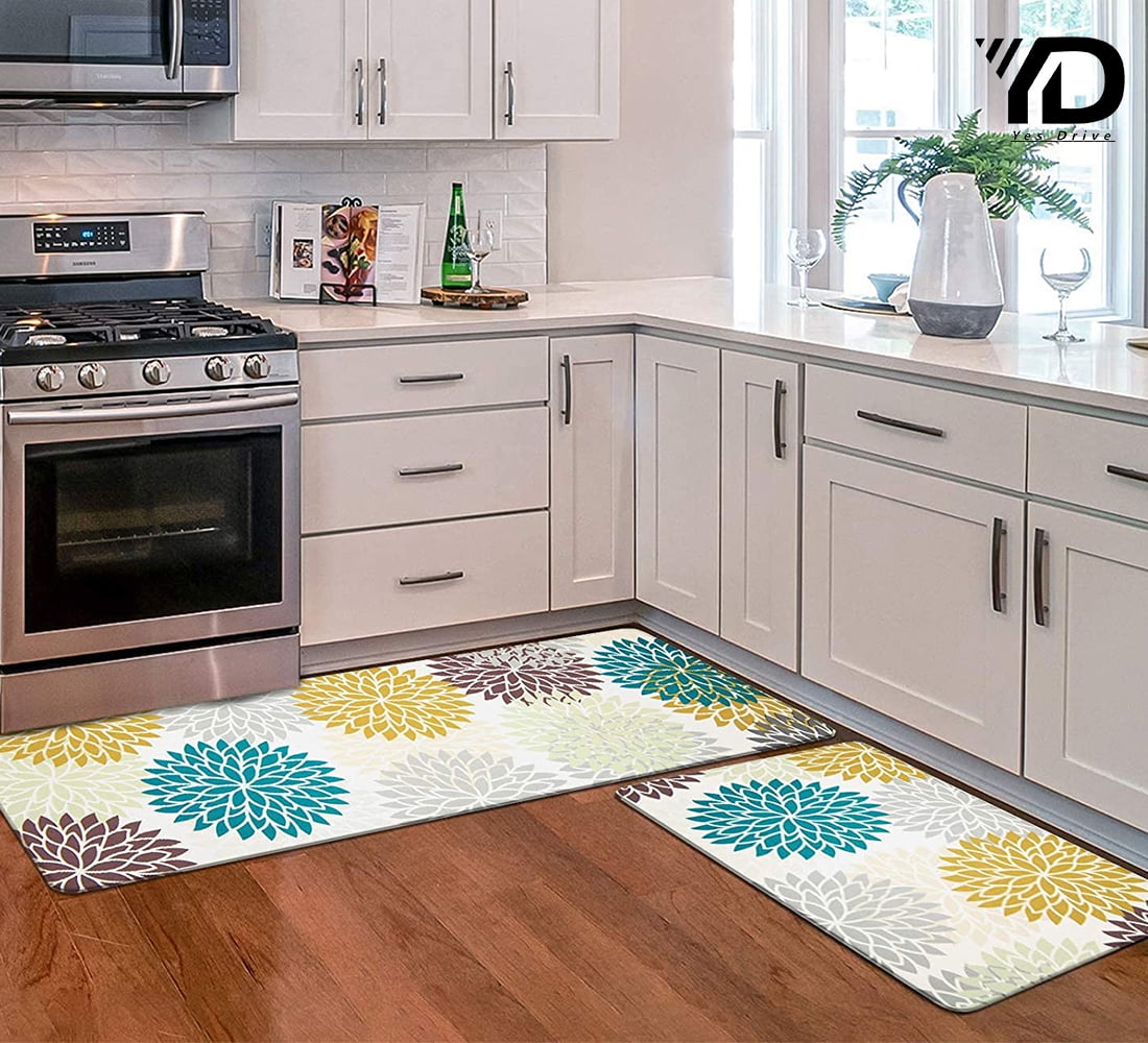 Color&Geometry Kitchen Rugs, Kitchen Rug Set 2 Piece Kitchen Runner Rug  Kitchen Floor Mat, Cushioned Anti Fatigue Kitchen Mat Non Skid Waterproof