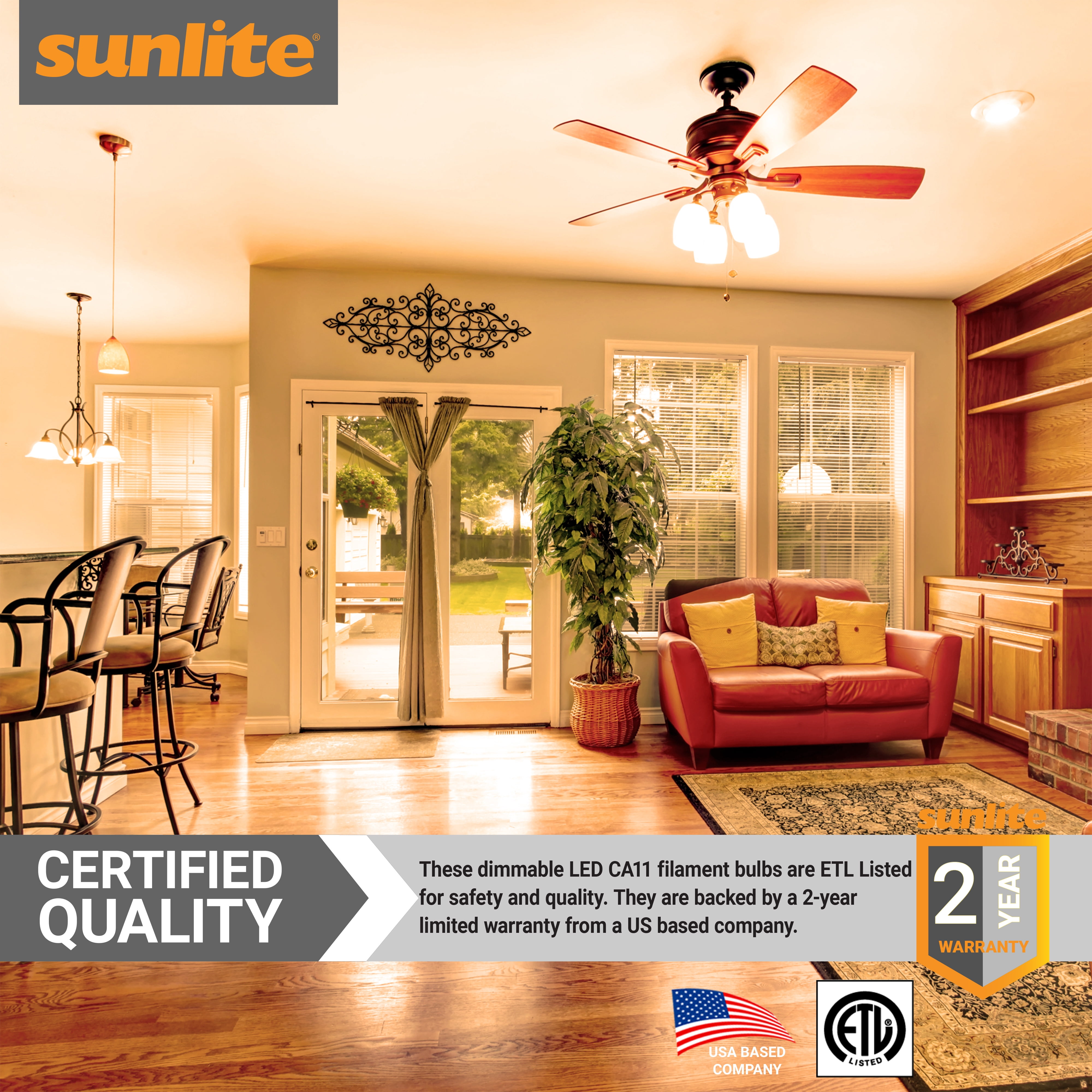 Sunlite LED CA11 Flame Tip Chandelier Light Bulb, 4 Watts (40W Equivalent), Medium E26 Base, Dimmable, Edison Style, 1800K Candle Light, 6 Pack