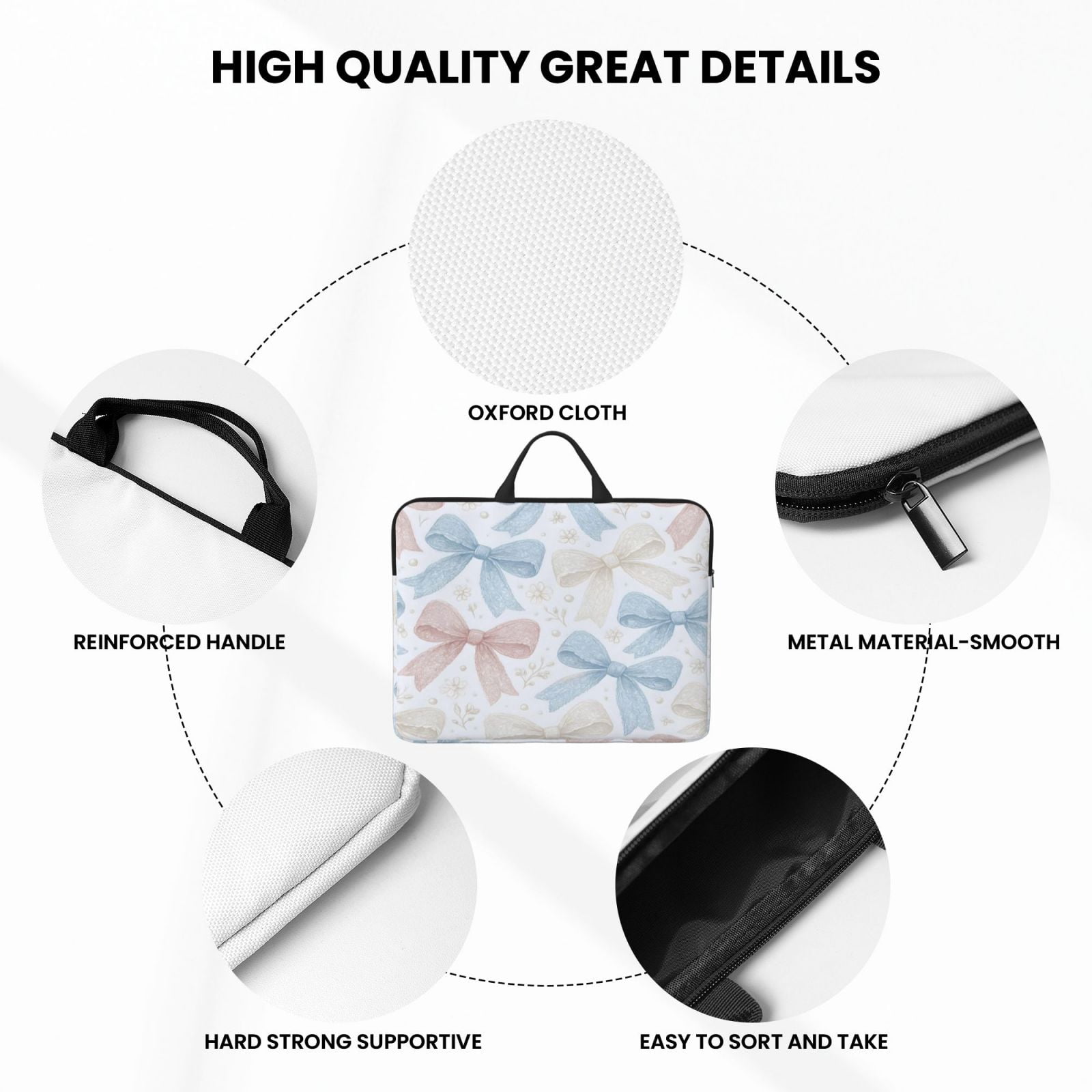 Laptop Sleeve Bag For Women Men 14inch Waterproof Durable Protective Computer Carrying Cover Handle Laptop Case Bag Romantic Vintage Lace Ribbon Bow Pattern