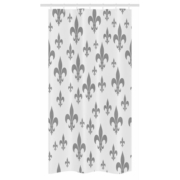 Fleur De Lis Stall Shower Curtain, Ethnic Lily Pattern Classic Retro Royal Vintage European Iris Ornamental Artwork, Fabric Bathroom Set with Hooks, 36W X 72L Inches Long, Grey, by Ambesonne