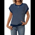 thumbnail image 1 of Suéter Casual de Rayas con Mangas y Bloques de Color Azul, Talla L, 1 of 9