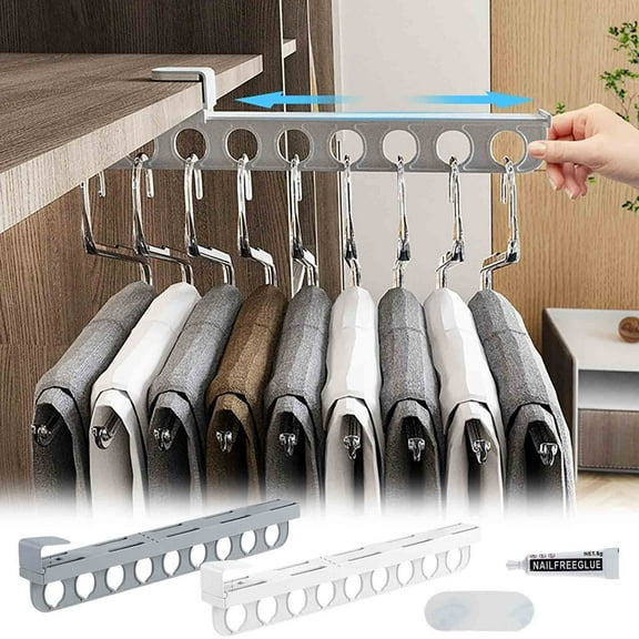 Under 10, Vsgery Household Pants Rack, Space-Saving Storage, Telescopic Bracket, Adhesive Mount, Easy Install, Compact Wardrobe Solution|Plastic,Gray
