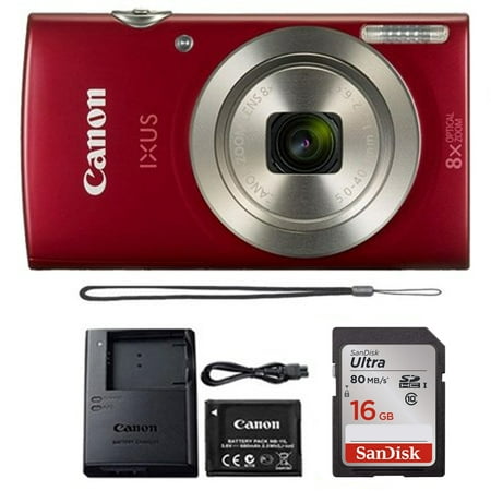 Canon Powershot IXUS 185 / ELPH 180 20MP Compact Digital Camera Red +16GB Memory Card