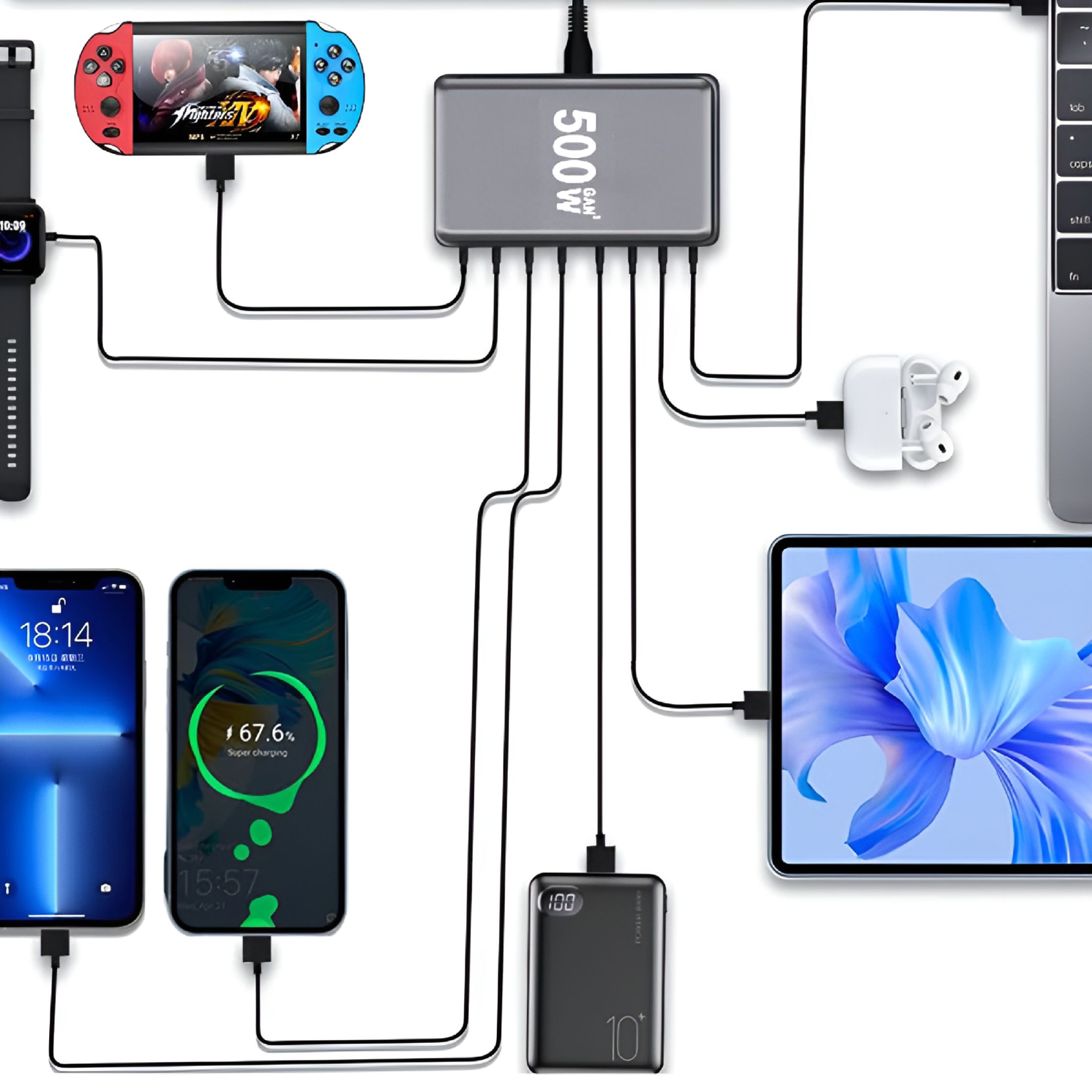 GJX 268W 100w Charger Type C 8Port Hub Multi USB Charger Station PD Fast Charging