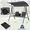 thumbnail image 2 of 2-Person Outdoor Patio Porch Swing Chair with Adjustable Canopy, Cup Holders, Pivot Storage Table and Cooler Bag, Sturdy Steel Frame for Backyard, Balcony and Poolside, 2 of 8