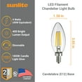 thumbnail image 7 of Sunlite LED Filament B11 Torpedo Tip Chandelier Light Bulb 4 Watts (40W Equivalent), Candelabra E12 Base, Dimmable, UL Listed, 1800K Candle Light, 6 Pack, 7 of 7