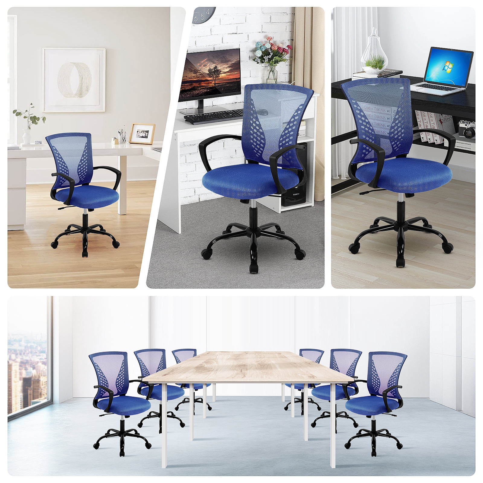 Dkelincs Office Desk Chair Adjustable Mesh Mid Back Office Chair Ergonomic Computer Chair with Lumbar Support & Wheels, Blue