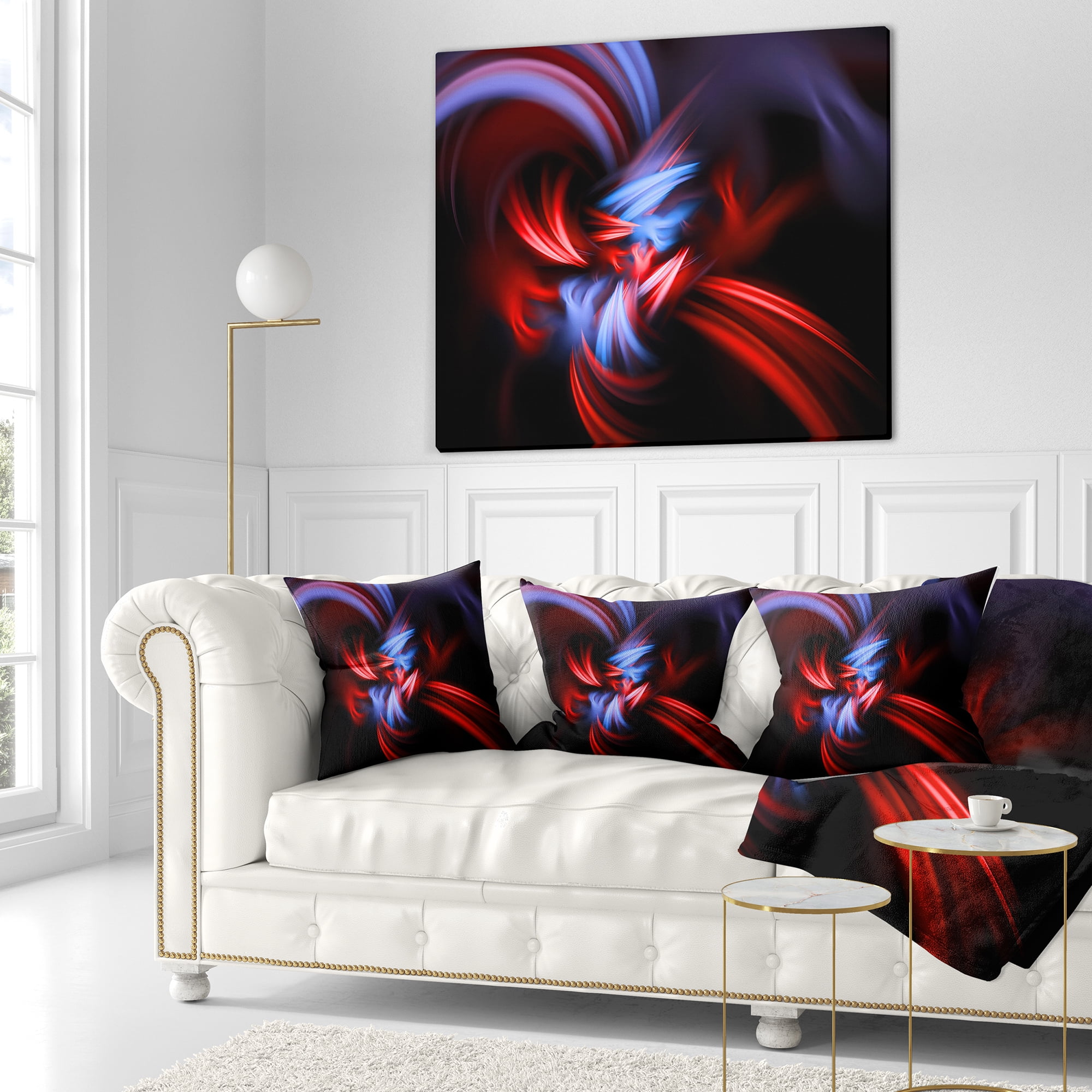 Designart Fractal Red Connected Stripes - Contemporary Throw Pillow - 16x16