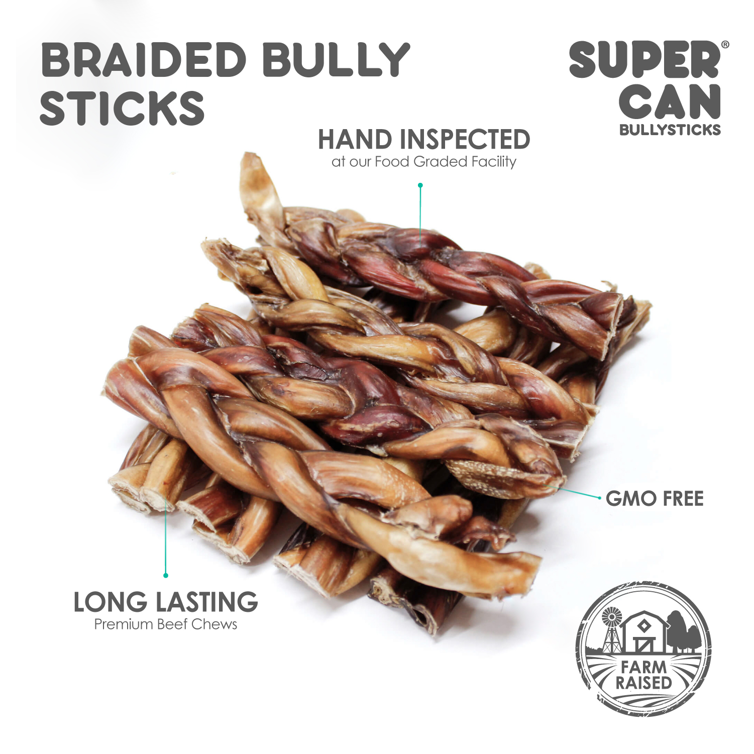 6-inch Braided Bully Sticks for Dogs 10-Pack, Premium All Natural Treats for Dogs. Long Lasting Dental Chews for Puppies and Large Dogs
