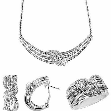 1/4 Carat T.W. Round White Diamond Rhodium plated Ring, Earrings and Necklace Set, 17