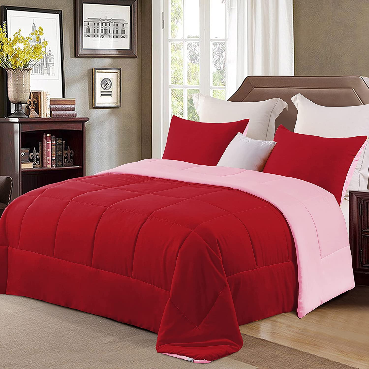 Shatex 7 Piece Red Luxury Bedding Sets - Oversized Bedroom Comforters ,  Queen J 22162V RED Q - The Home Depot