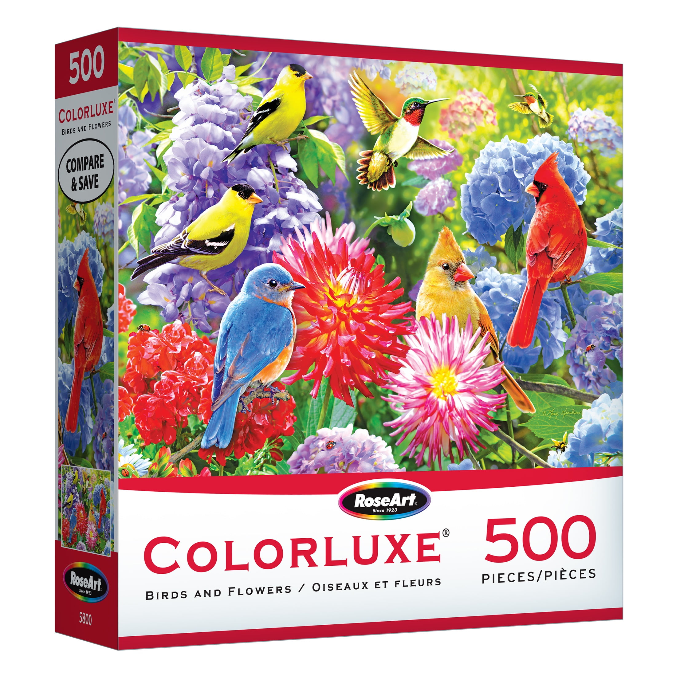 RoseArt Colorluxe 500-Piece Birds and Flowers Adult Interlocking