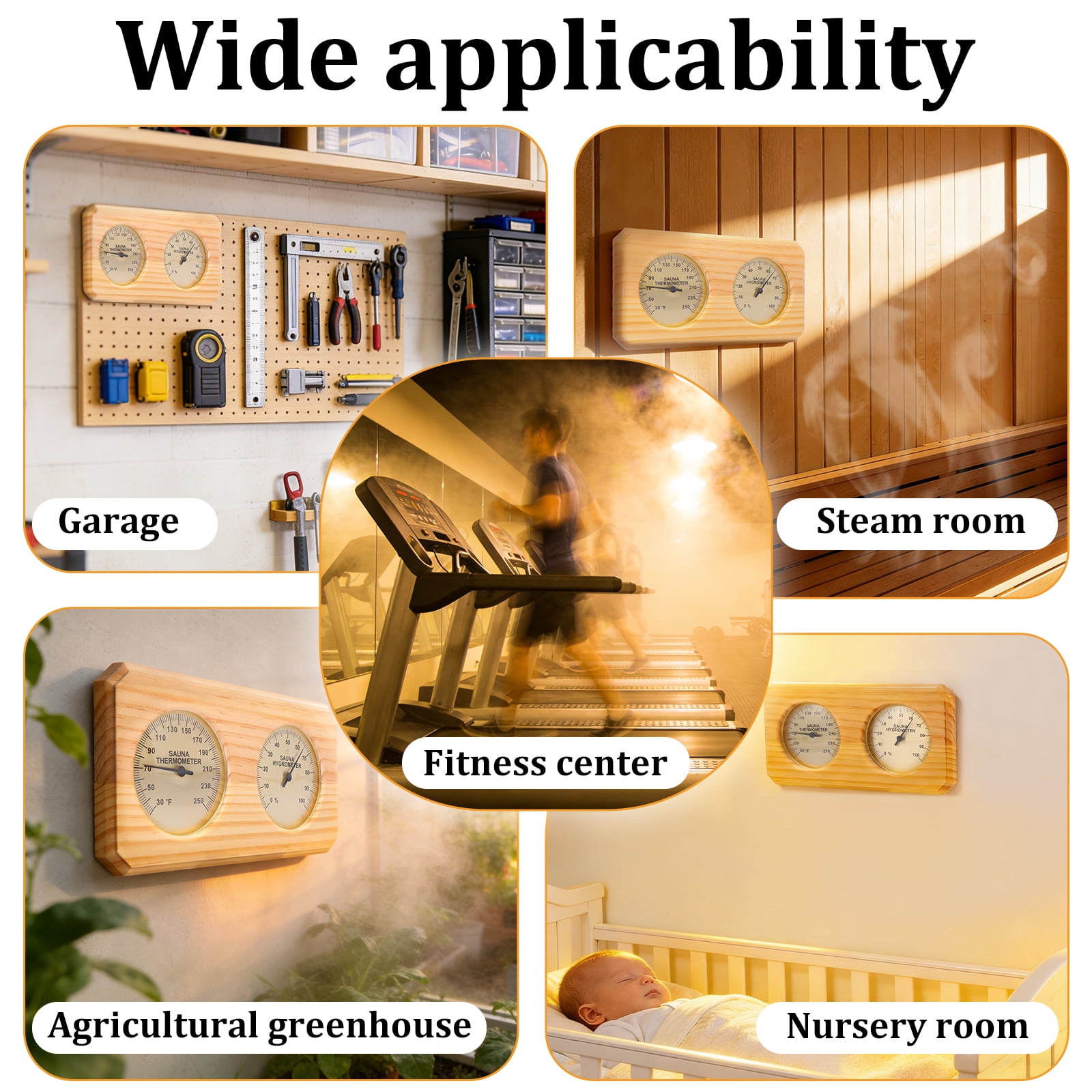 2 in 1 Sauna Thermometer and Hygrometer Wall Mount Design Dual Temperature and Humidity Gauge Split Dial Design for Sauna Room