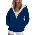 thumbnail image 2 of Women's Plush Lined Zip Up Hoodie, Thick Fleece Hooded Jacket, Winter Warm Pullover, Casual Long Sleeve Outerwear, Soft Cozy Sweatshirt, Cold Weather Hoodie with Pockets Navy XXXXXL, 2 of 4