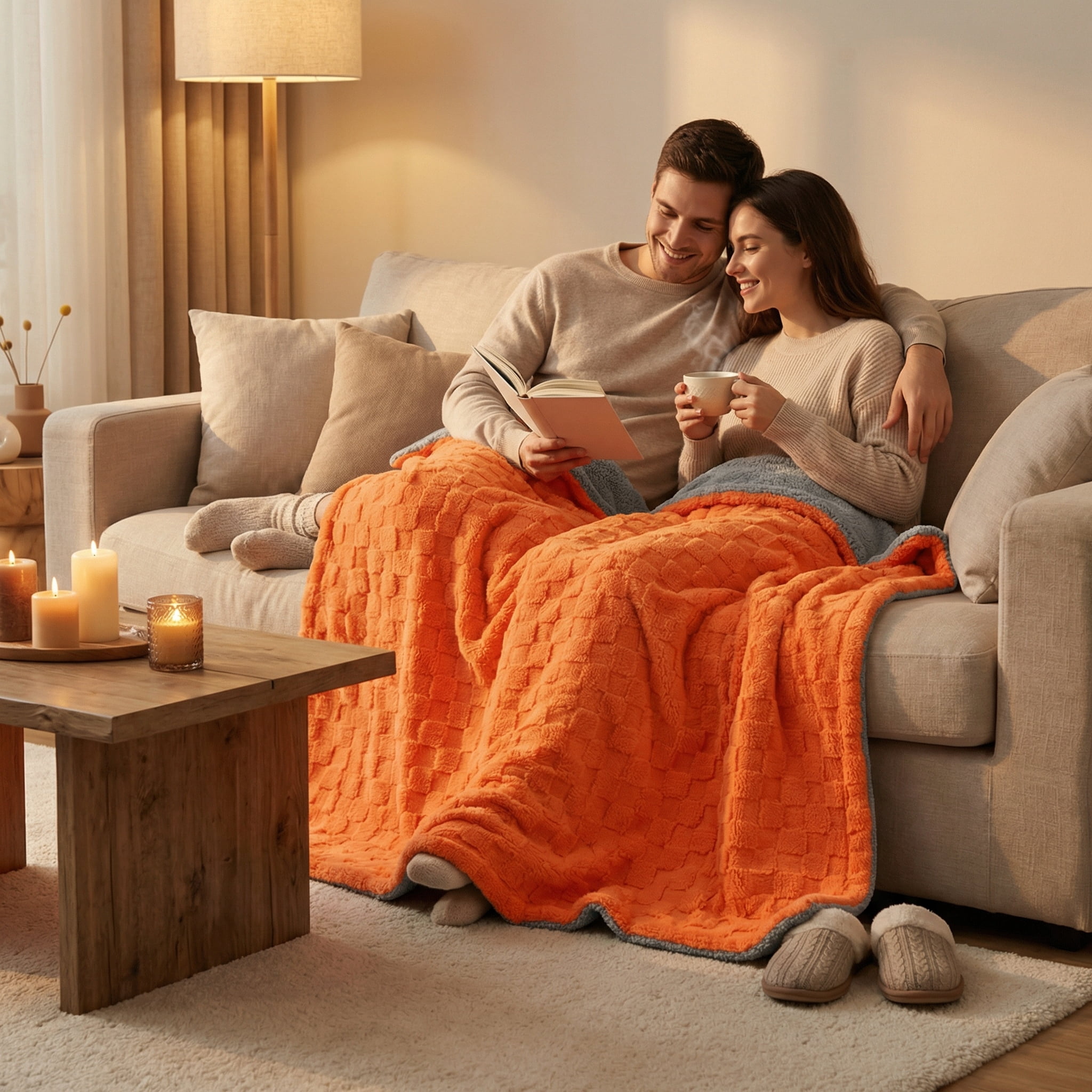 Naipo Heated Blanket Throw 50x60inch Electric Blanket with 6 Heat Settings and 1-4H Auto off Timer, Machine Washable Soft Flannel Fleece Blanket for Couches, Beds for Home Office Use (Orange)