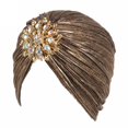 thumbnail image 3 of 320mm Golden Gorro turbante indio para mujer, gorro Hijab plisado de terciopelo suave para la cabeza, gorro con broche, joyería, 3 of 5