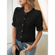 thumbnail image 4 of Camisa Informal de Encaje con Mangas Abullonadas y Cuello Redondo con Ojales para Mujer, Color Negro, Talla M, 4 of 9