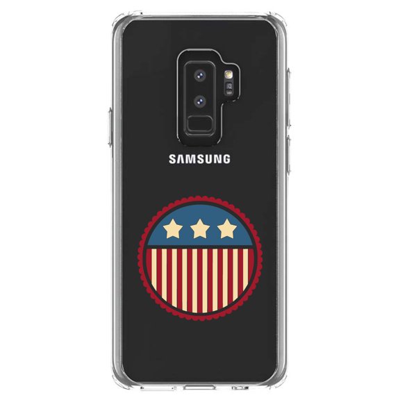 DistinctInk Clear Shockproof Hybrid Case for Samsung Galaxy S9  PLUS (6.2" Screen) - TPU Bumper Acrylic Back Tempered Glass Screen Protector - USA Seal Flag Red White & Blue