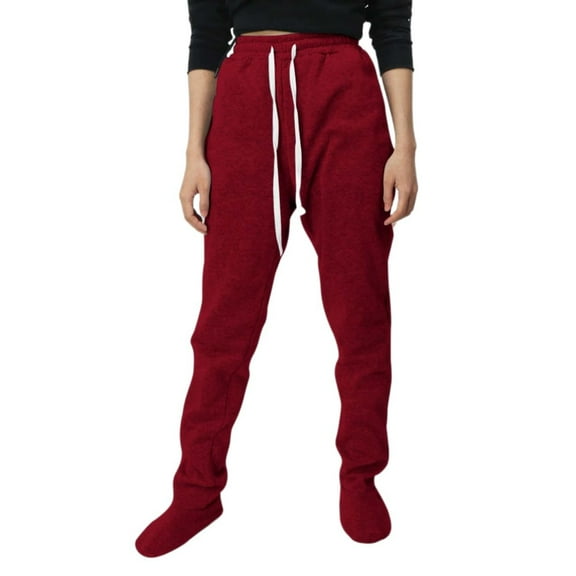 Adult Footed Sweatpants with Sherpa Fleece Lined Feet, Extremely Soft and Warm Footing Red S