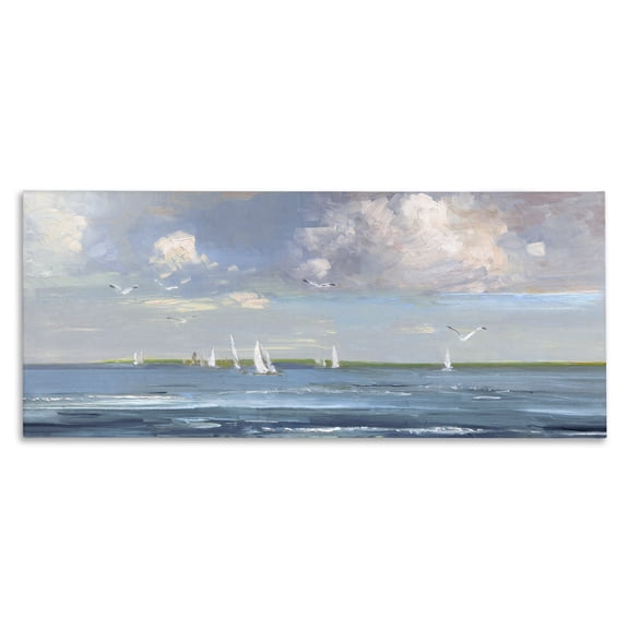 Stupell Industries Traditional Distant Sea Vessels Seascape Canvas Art, 24 x 10, by Sally Swatland