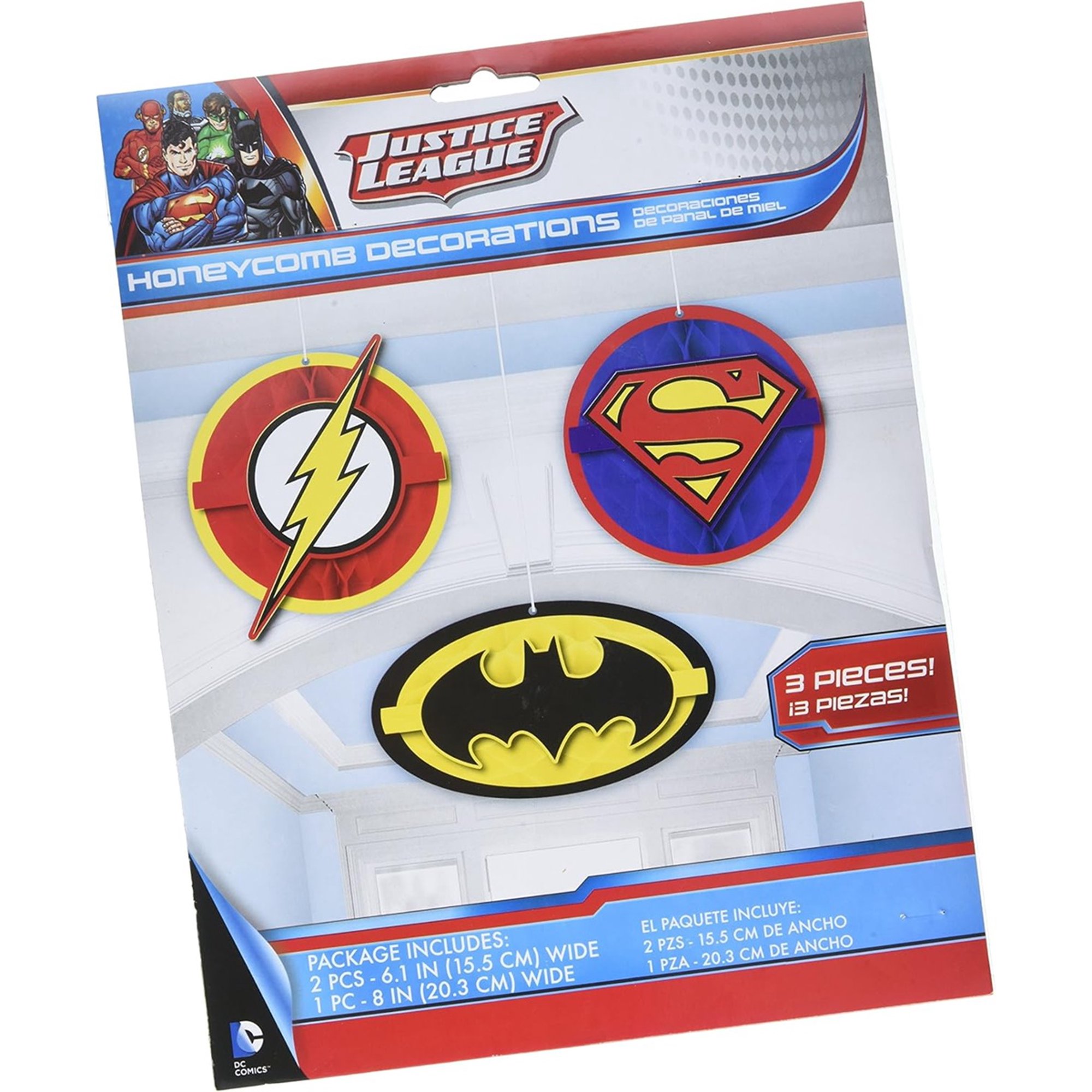 Justice League Honeycomb Decorations (3 Pieces) - Party Supplies