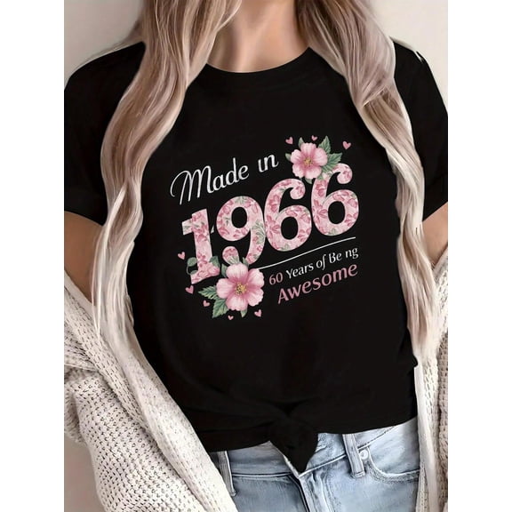 Women's Vintage Made In 1966 Floral Birthday T-Shirt