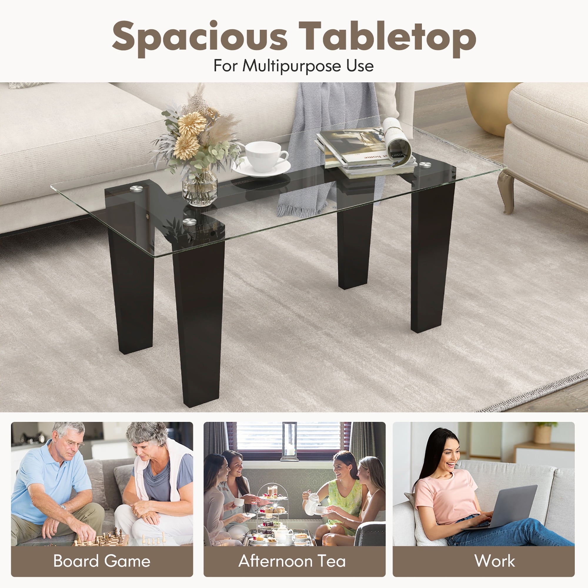 Table d'Appoint Carrée d'Extérieur en Verre Trempé, Charge 30 kg,43 x 43 x 45 cm, Noir - Gamm vert