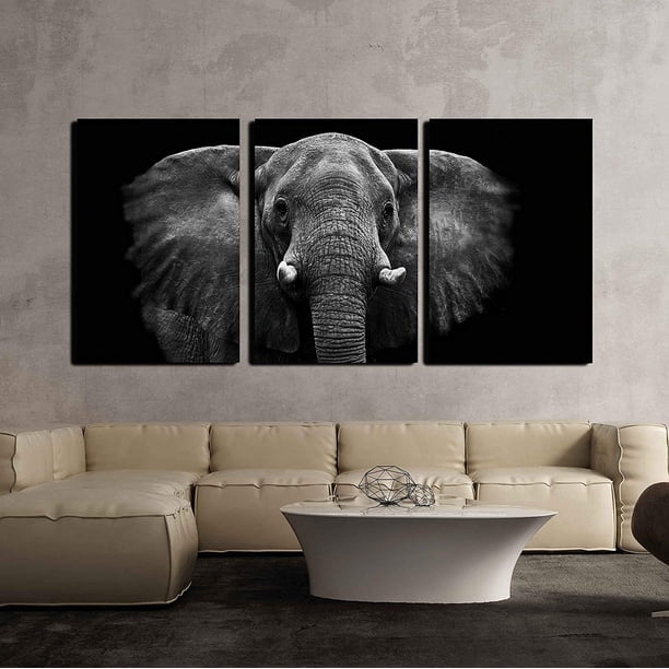Wall26 Elephant on Black Background - Canvas Art Wall Decor - 16"x24"x3