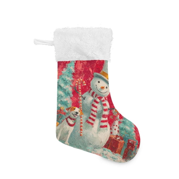 Snowman Dogs Reindeer Christmas Trees Christmas Stockings Large Capacity 18 inch Gift Bag with Hook Xmas Holiday Decor 1 Pack
