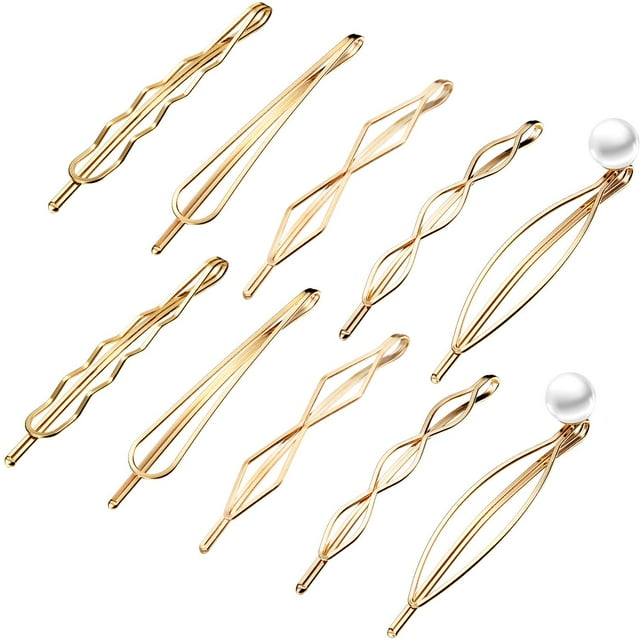 10 Piezas Pinzas y Pasadores Geométricos de Metal para el Cabello para Mujeres y Niñas Peinados Minimalistas Accesorios Delicados para Bodas (Oro)