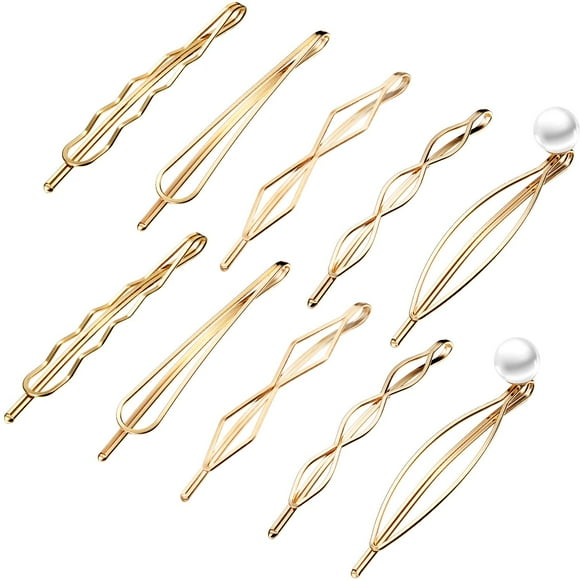 10 Piezas Pinzas y Pasadores Geométricos de Metal para el Cabello para Mujeres y Niñas Peinados Minimalistas Accesorios Delicados para Bodas (Oro)