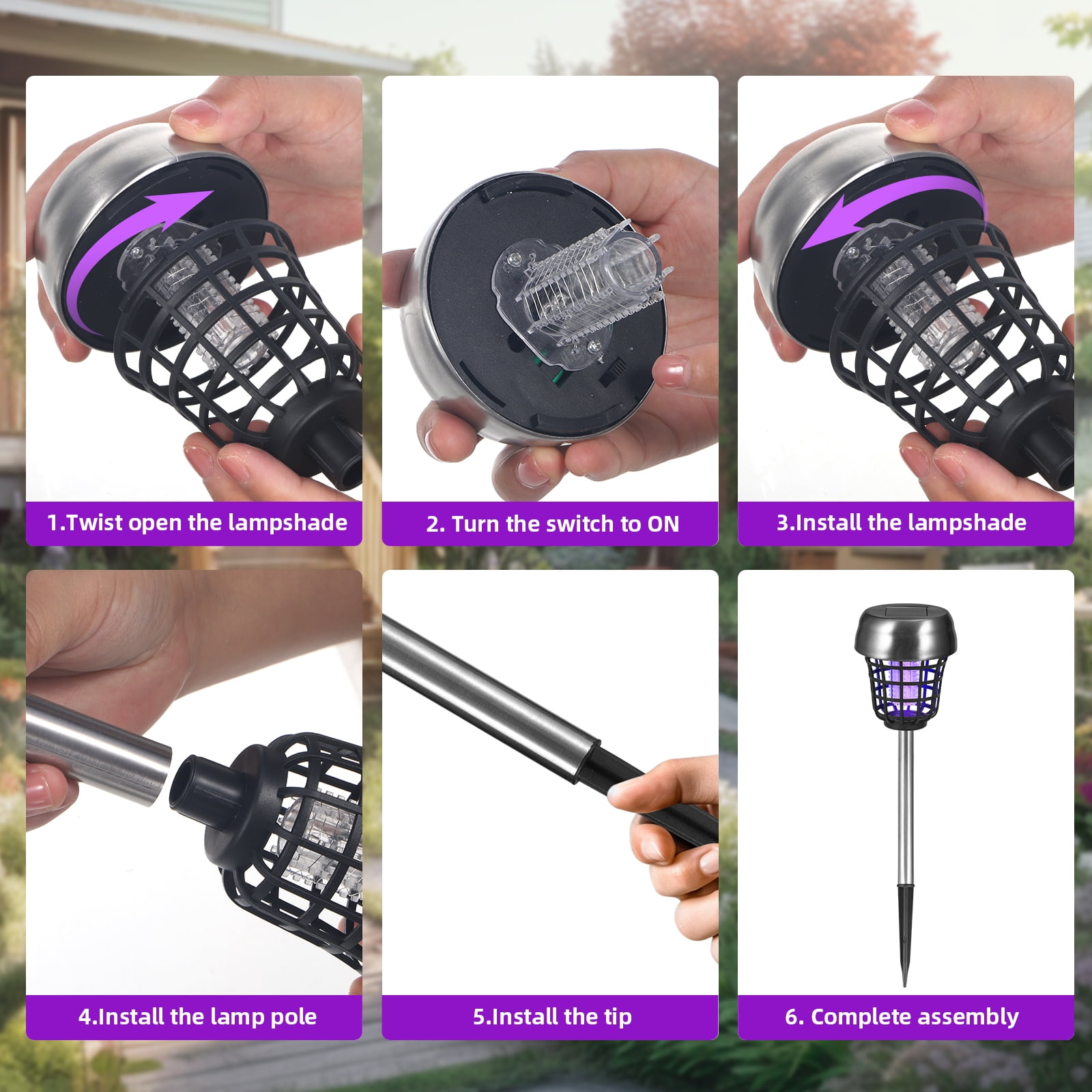 KingFurt Solar Bug Zapper Outdoor & Patio Mosquito Killer, 4-Pack Stainless Steel, Waterproof Lighting Lamp
