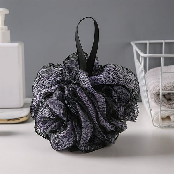Esponja de Baño Bicolor - Flor de Baño de Malla Suave y Esponjosa para Adultos - Material de Polietileno, 16 X 15 Cm, Cuerda para Colgar - Rojo, Azul, Verde, Morado - 1 Paquete
