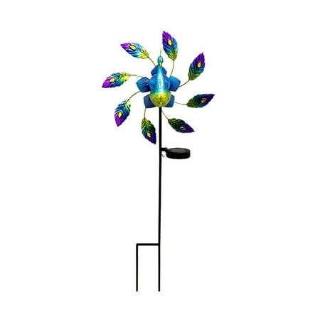 

Garden Solar Peacock Windmill Wrought Iron Painted Peacock Decoration