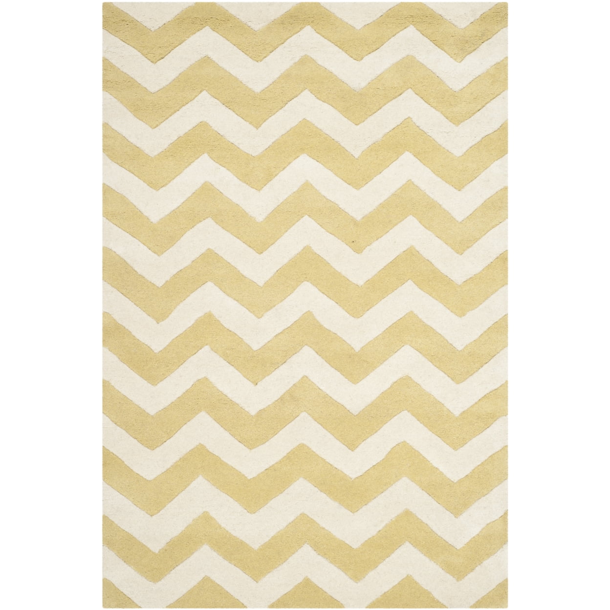 SAFAVIEH Chatham Jake Zigzag Stripes Wool Area Rug, Light Gold/Ivory, 7' x 7' Square
