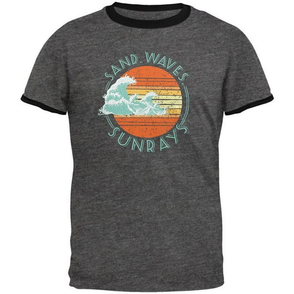 Sand Waves Sun Rays Mens Ringer T Shirt Heather-Black LG