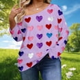 thumbnail image 2 of Mujeres de Manga Larga Tops de Moda Multi-Color Corazón Impresión Off-Shoulder con Mangas Acampanadas para la Fiesta Y las Vacaciones, 2 of 6